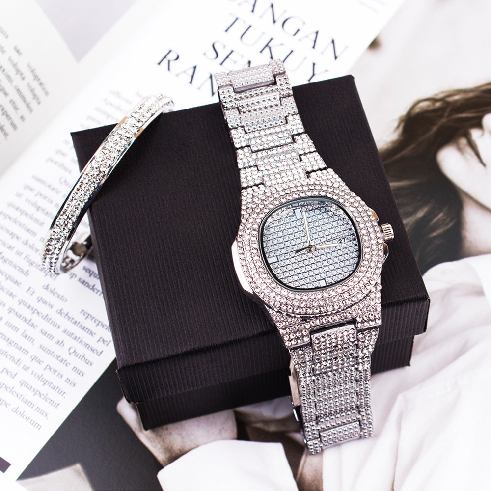 Luxury Diamond Watch & Bracelet Set