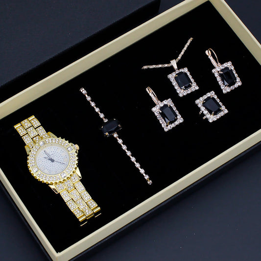 Elegant Women's Diamond Jewelry Watch Set