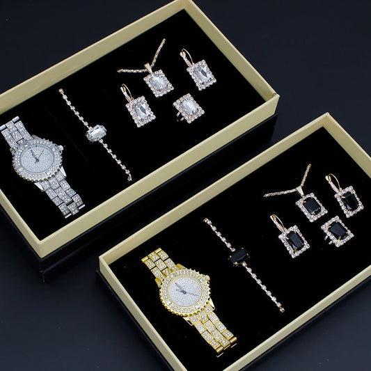 Elegant Women's Diamond Jewelry Watch Set